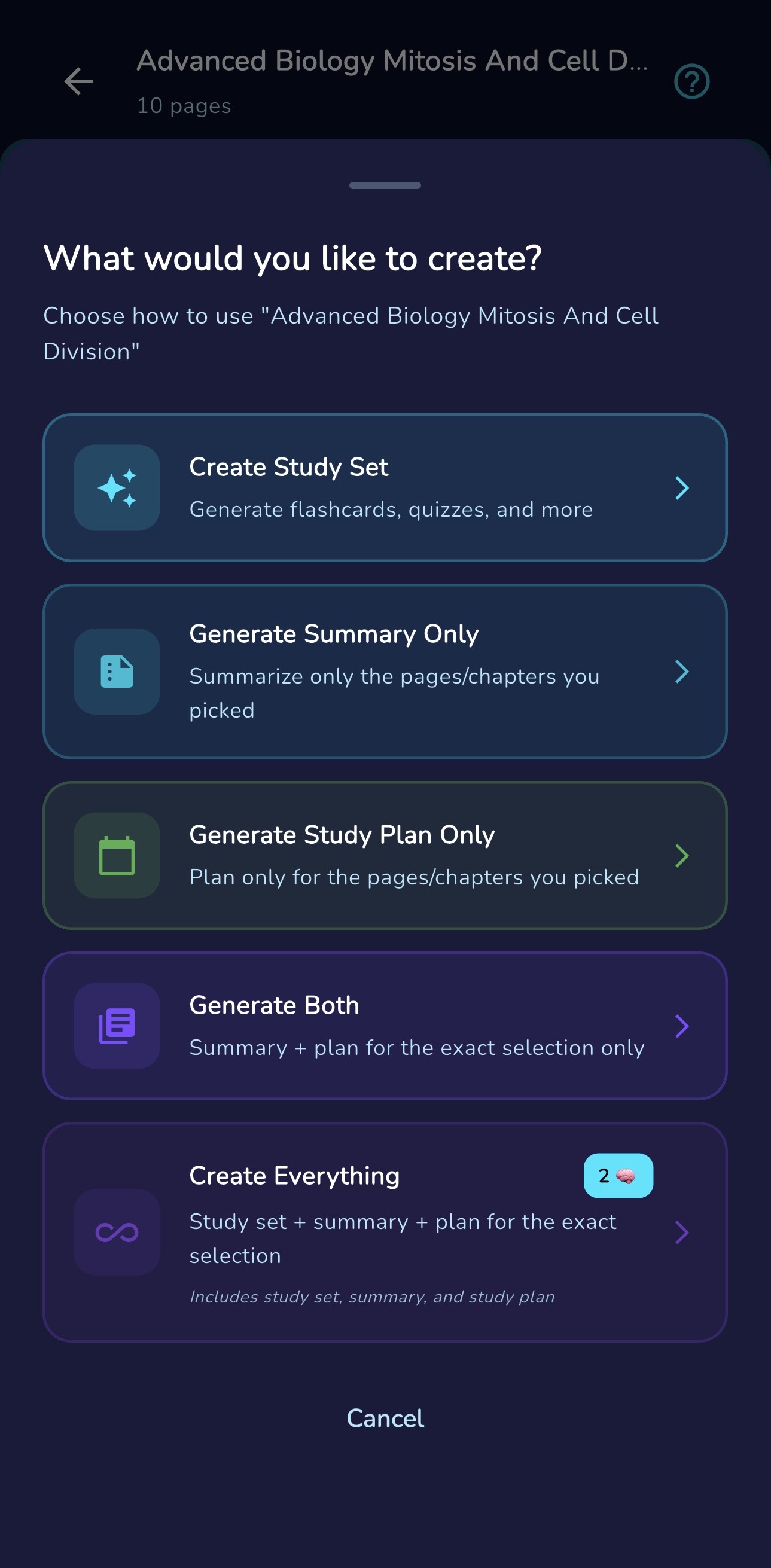 Study package ready screen