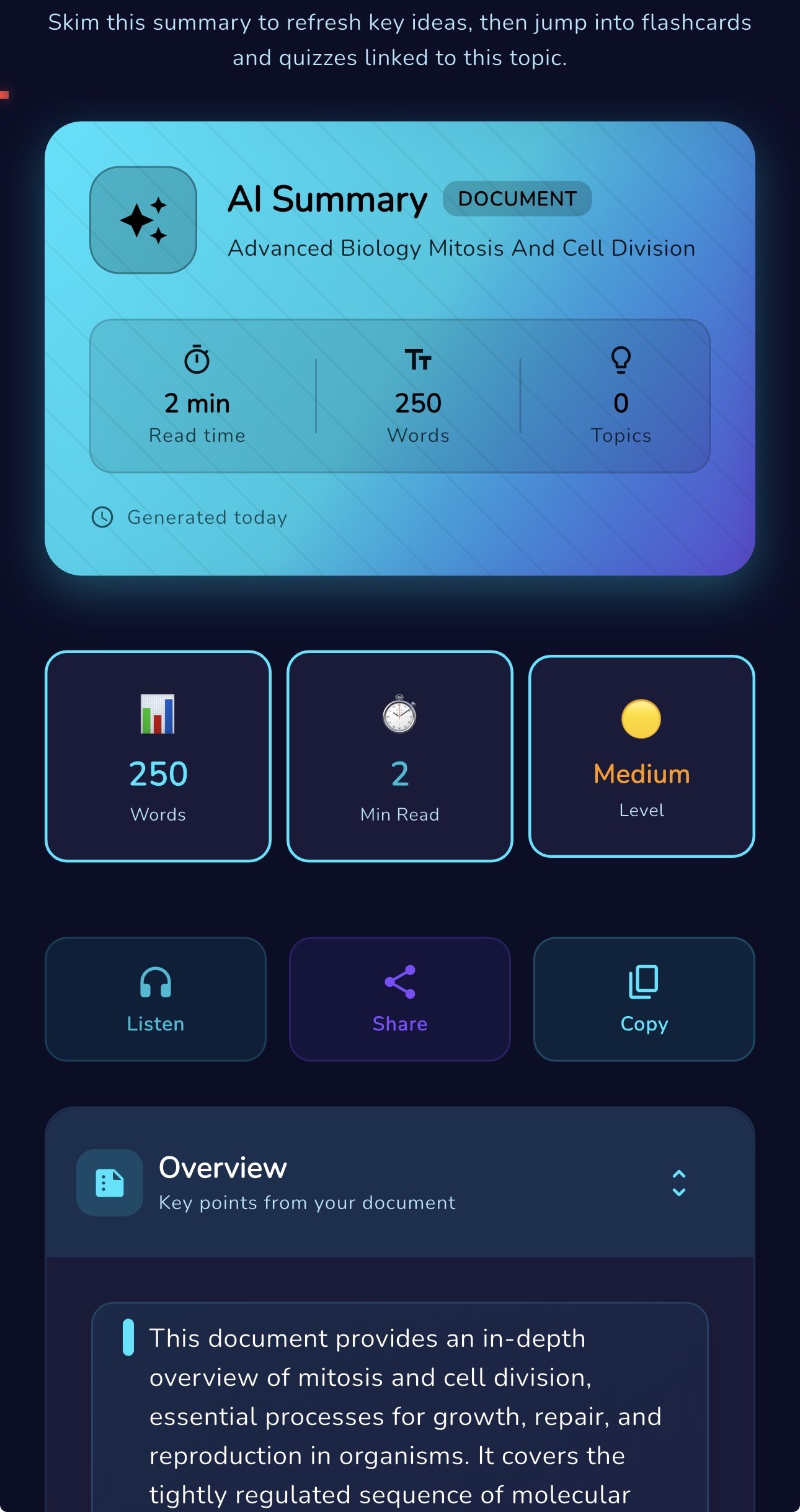 Summary overview with key points